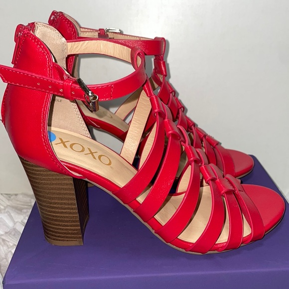 XOXO Shoes Xoxo Baxter Red Pu Strappy Wedge Heel Sandals Poshmark